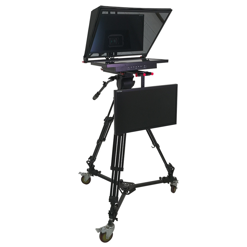 TS-T110/22D Dual Screen Teleprompter with Studio Software and On-Camera Caster Tripod
